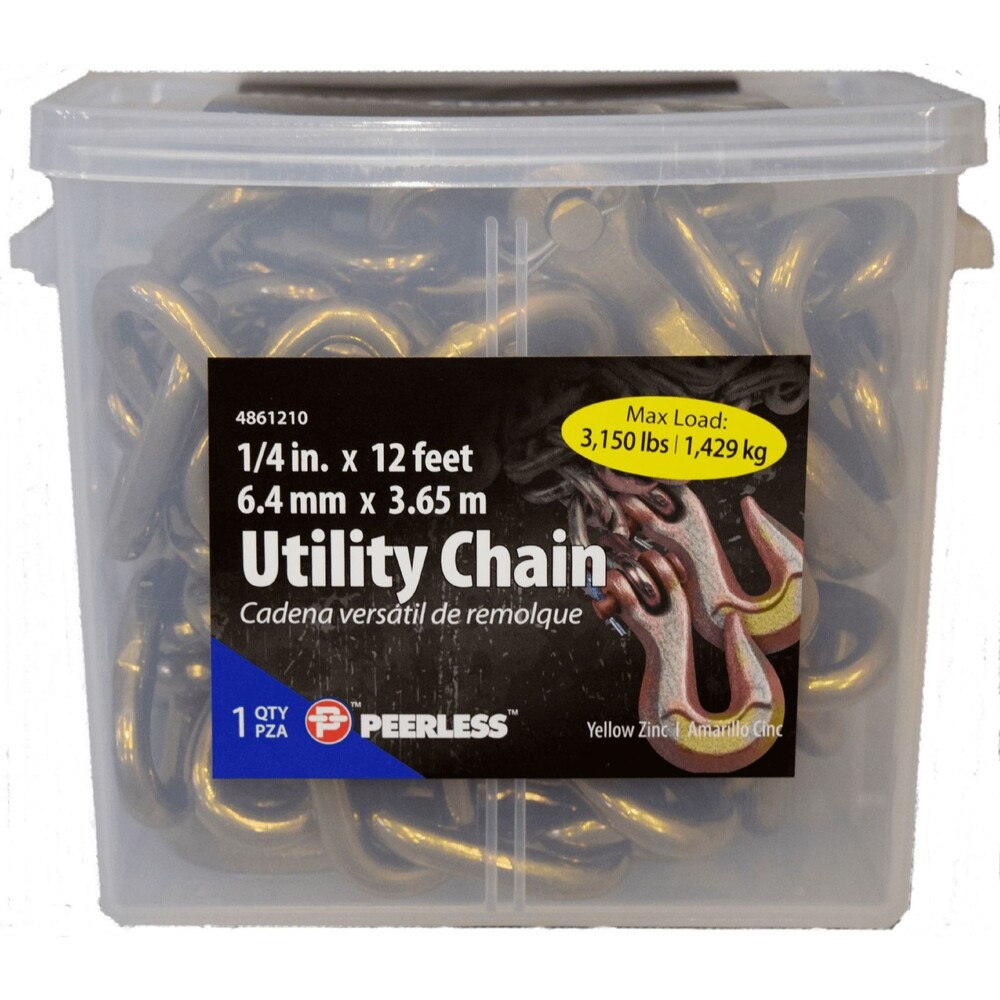 Peerless Chain Utility Yellow Zinc Plated Tow Chain & Hooks, 1/4" x 12' #4861210